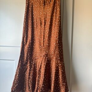 Brown Polka Dot Midi Skirt